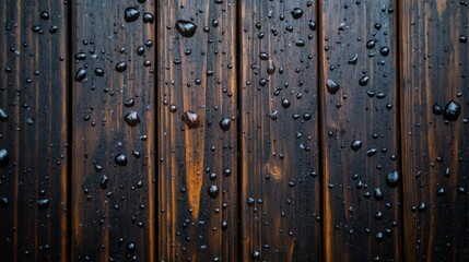 Fototapeta premium Raindrops on Wooden Surface