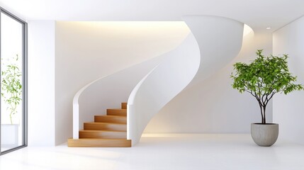 Naklejka premium Elegant Minimalist Spiral Staircase Enhancing Modern Architectural Interior Design