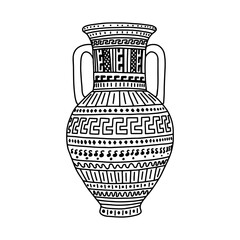 Greek  vase. Coloring page. Doodle poster. Stock vector illustration.