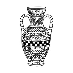 Greek  vase. Coloring page. Doodle poster. Stock vector illustration.