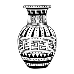 Greek  vase. Coloring page. Doodle poster. Stock vector illustration.