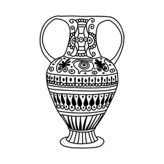 Greek  vase. Coloring page. Doodle poster. Stock vector illustration.