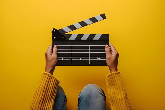 Creative Filmmaking: A Clapperboard Against a Bright Yellow Background