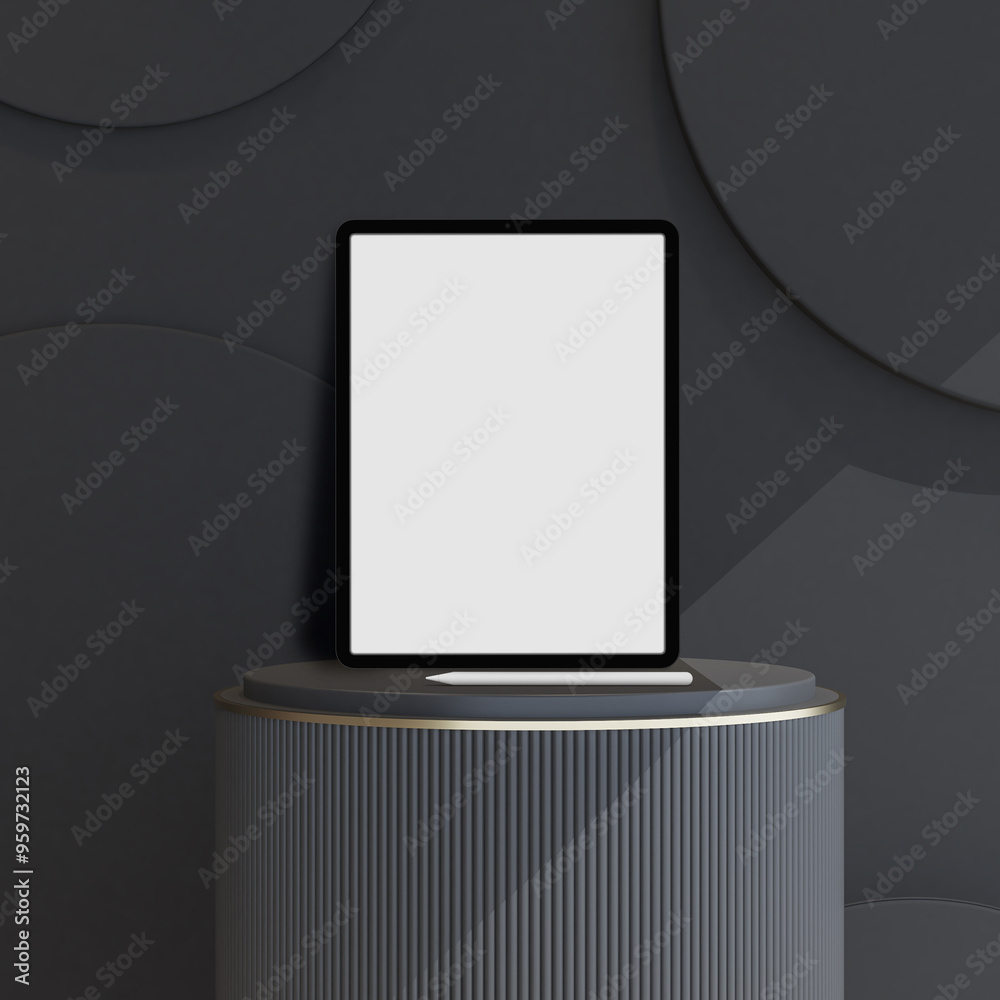 Canvas Prints digital tablet with pen mockup scene template on luxury podium and minimal background for presentati