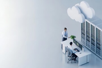 Innovative Office Environment Showcasing Cloud Technology and Artificial Intelligence Solutions