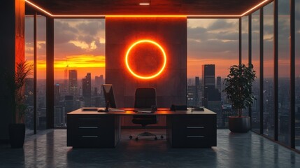 Modern office at sunset