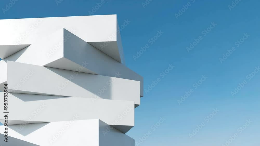 Poster 3d render of abstract white modern architecture against the blue sky
