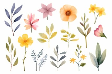 Set of different beautiful flowers on white background. Banner design 