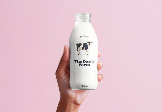 Product Packaging Milk Glass Bottle Mockup With Generative AI