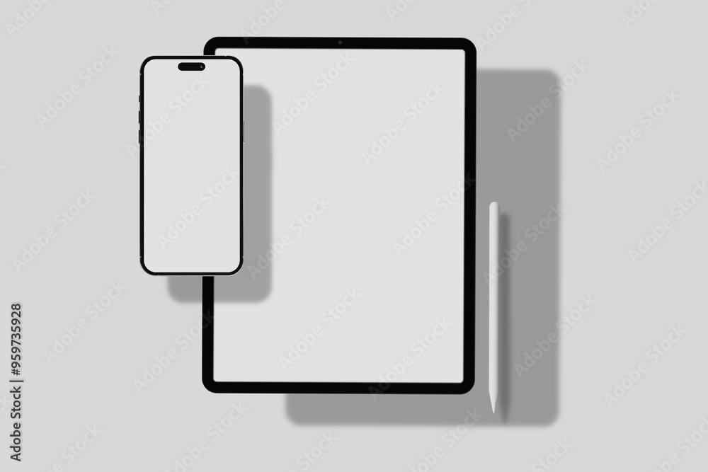 Canvas Prints tablet with smartphone and pencil. digital device screen mockups template for presentation branding,