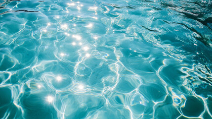 Obraz premium The photo shows clear, blue water with ripples and bubbles. The surface is calm, with a shimmering, sparkling pattern.