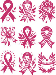 Breast Cancer Awareness Pink Ribbon Vector Clipart Icon For Emblems, Badges And Levels Vector Illustration