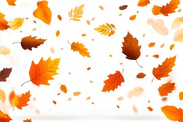 A bunch of falling leaves on a white background