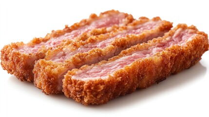 a pork cutlet with breadcrumbs, Japanese tonkatsu style, crispy texture, isolated on white background