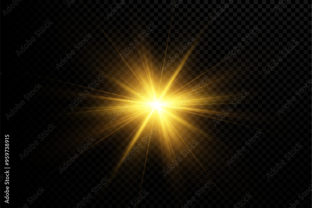 Poster glowing light explodes on a transparent background. with ray. transparent shining sun, bright flash.