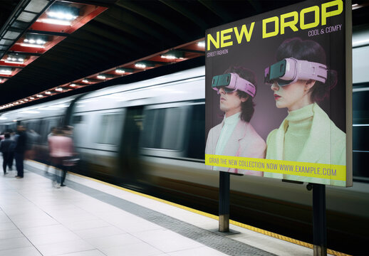 Train Platform Ad Sign Mockup With Generative AI