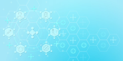 Blue medical technology with hexagon and icon healthcare. Vector illustration
