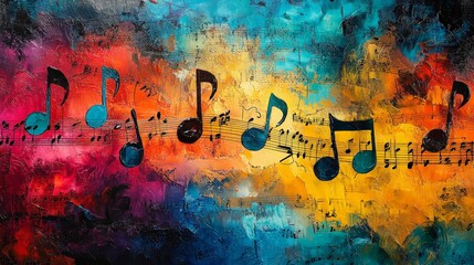 Fototapeta premium Colorful Musical Notes Pattern on Sheet Music