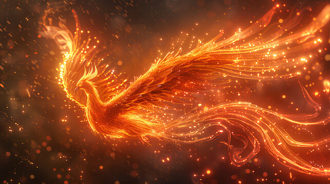 Stunning illustration of a phoenix bird rising amidst glowing embers and flames, symbolizing rebirth, power, and transformation