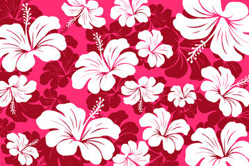 Hibiscus flowers Pattern. Hawaiian Seamless Pattern. Tropical flowers and Leaves. Hawaiian Aloha Shirt. Design for fabric, textile, wallpaper, clothing. floral background. vector illustration