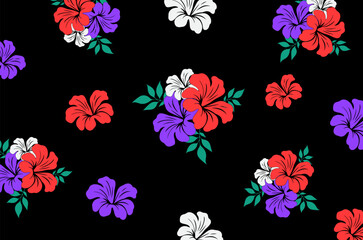Hibiscus flowers Pattern. Hawaiian Seamless Pattern. Tropical flowers and Leaves. Hawaiian Aloha Shirt. Design for fabric, textile, wallpaper, clothing. floral background. vector illustration
