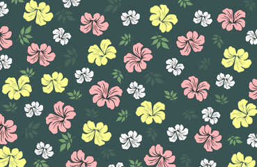 Hibiscus flowers Pattern. Hawaiian Seamless Pattern. Tropical flowers and Leaves. Hawaiian Aloha Shirt. Design for fabric, textile, wallpaper, clothing. floral background. vector illustration