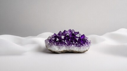 Amethyst Geode on White Fabric