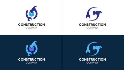 Construction Company Logo Design Set, Wrench and Hammer Icon logos, Modern Construction Logo, Repair logo.