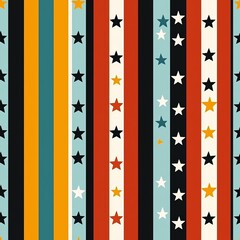 seamless pattern of retro stars and stripes in a bold color scheme