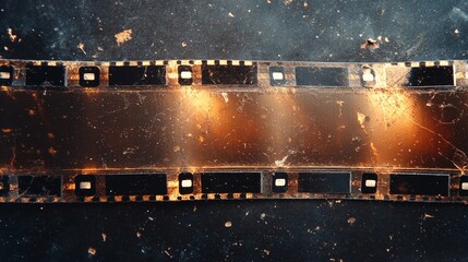 Close-Up of Vintage Film Strip with Scratches and Light Leak