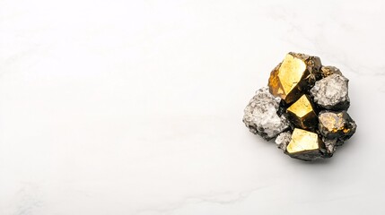 golden mineral rock on white background