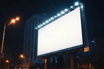 White Blank Empty Mockup LED Billboard Display during a beautiful night scene