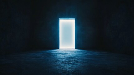mysterious illuminated door in dark room