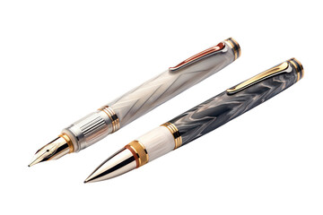 A rollerball pen with a combination of ballpoint and fountain pen qualities, isolated on white background