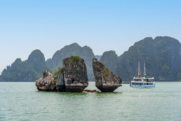 Fighting Cocks aka Trong Mai or Ga Choi Islets in Ha Long Bay, Vietnam