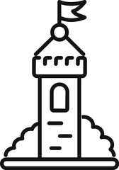 Simple outline drawing of a medieval castle tower waving a flag from its rooftop