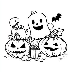 Halloween Pumpkin Ghost Bat Illustration Design