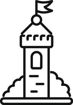 recommend clip art: Simple outline drawing of a medieval castle tower waving a flag from its rooftop