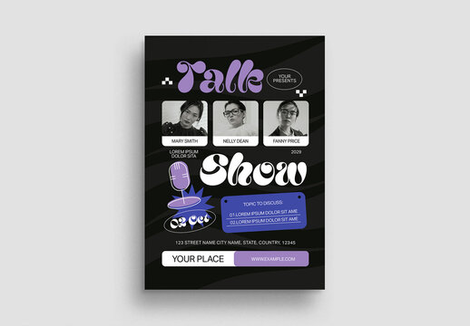 Black Neo Brutalism Talk Show Flyer Layout