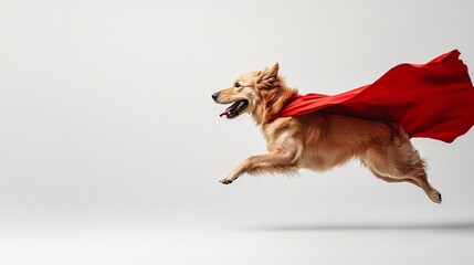 superhero dog running with a red cape