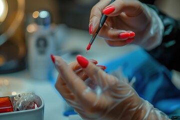 the manicure master paints his nails