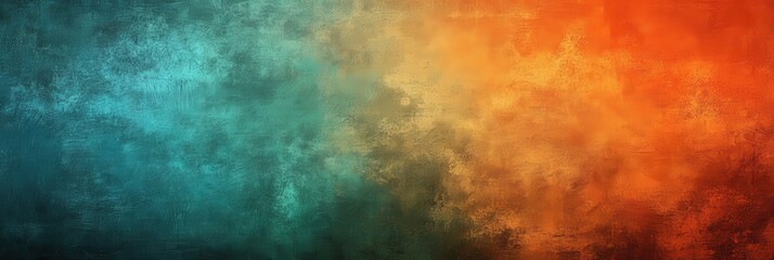 Fototapeta premium Abstract digital background featuring a rich textured gradient of vibrant orange blending into deep teal, creating a visually striking contrast perfect for contemporary design projects, modern art, an