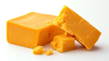 a wedge of sharp cheddar with a bite taken out, bold flavor, rich texture, isolated on white background