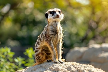 Fototapeta premium Curious Meerkat Observing Its Surroundings in a Sunlit Habitat
