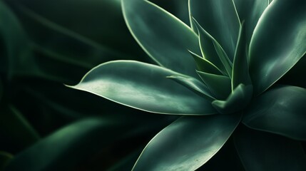 A close-up view of a succulent plant showcasing its green leaves and intricate textures in a dimly lit environment
