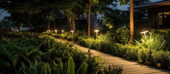 Obraz premium Illuminated Path Through a Garden