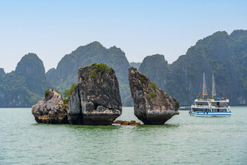 Fighting Cocks aka Trong Mai or Ga Choi Islets in Ha Long Bay, Vietnam