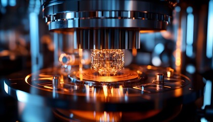 Close-up of a Glowing Sphere Held by a Metallic Machine