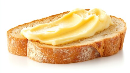 Obraz premium a margarine spread on a slice of bread, soft and smooth, golden tones, isolated on white background
