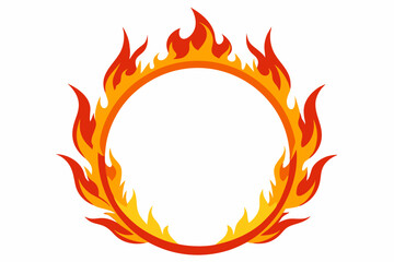 Fire and flames, burning circle flame frame vector illustration